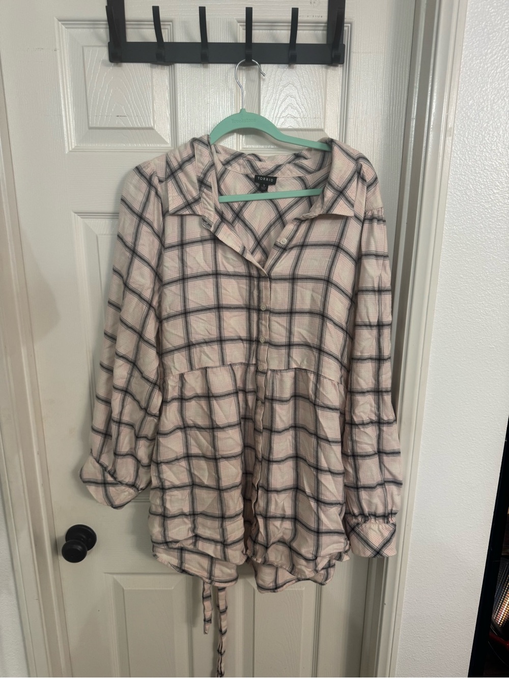 Torrid Light Pink Plaid Button-Up Tunic